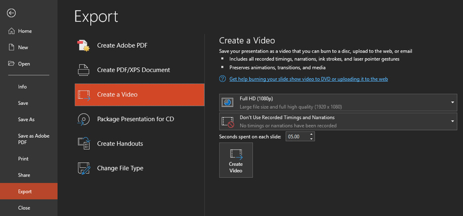 export PowerPoint as video