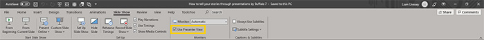 Presenter View in PowerPoint ribbon on PC
