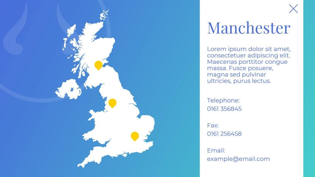 Location information on PowerPoint slide - Manchester