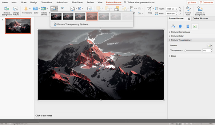 picture transparency options in PowerPoint for Mac