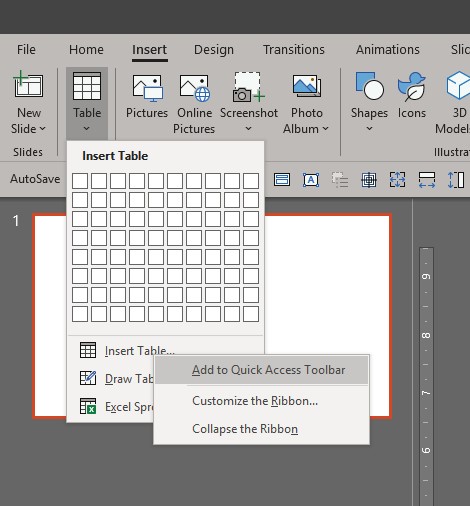 Add to Quick Access Toolbar PowerPoint