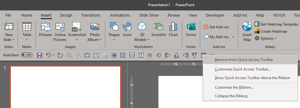 Remove from Quick Access Toolbar PowerPoint