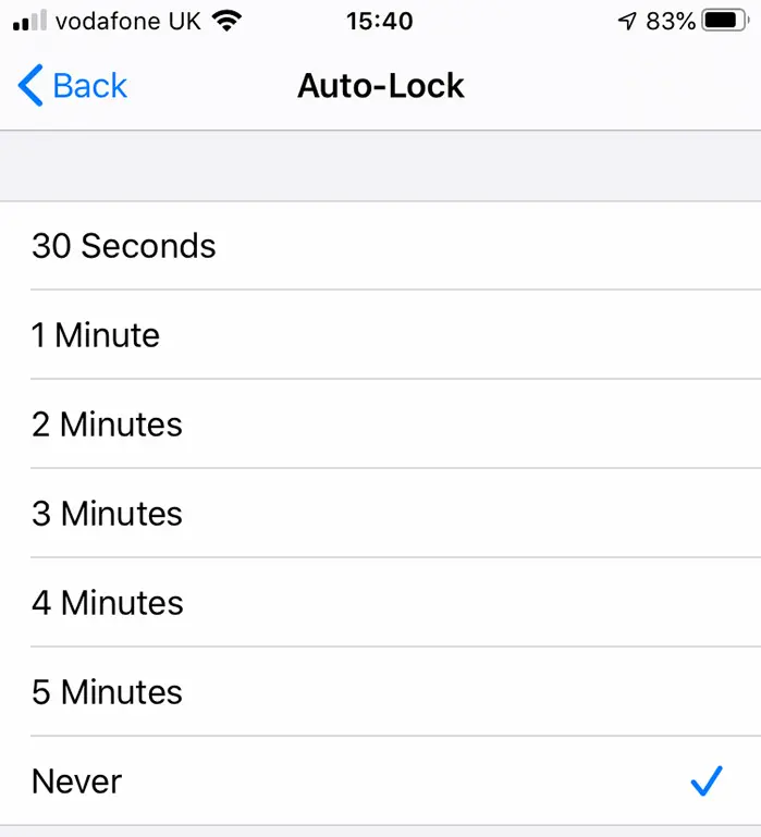 Set auto-lock on ipad to never