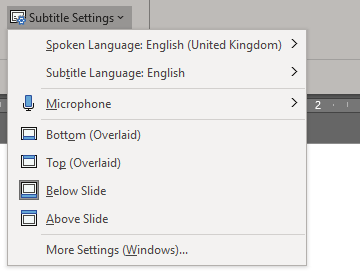 Subtitle settings in PowerPoint